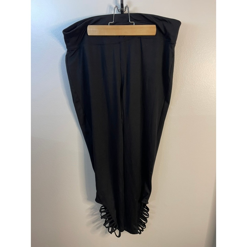 Simply Vera Vera Wang Black Cropped Leggings Lattice Strappy Hem Womens Large
